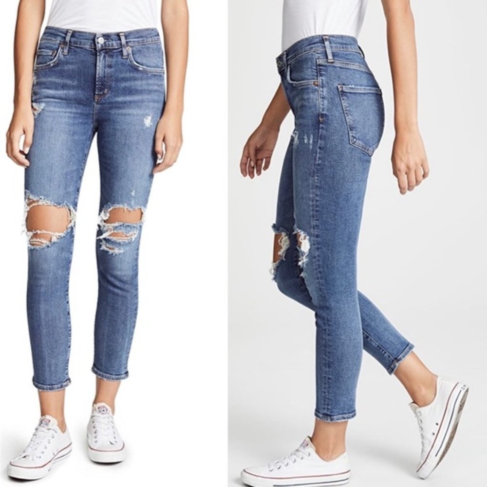 Agolde Sophie High Rise Skinny Crop Distressed Jeans in Spite Size 29